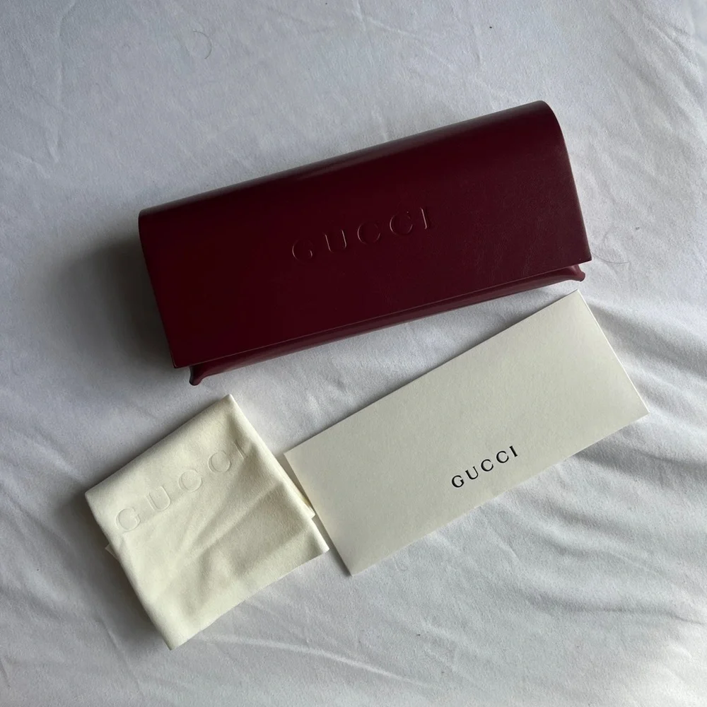 Brand New AUTH 2025 Gucci Leather Sunglasses Glasses Case Burgundy Wine Ancora